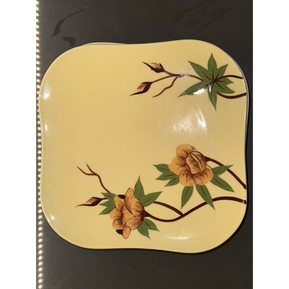 Vintage Set of 4 Weil Ware Rose Yellow Square Dinner Plate Set - Picture 3 of 7